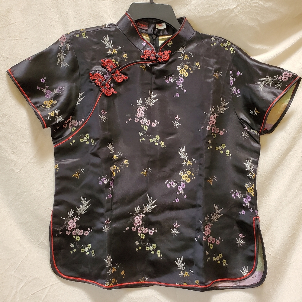 Chinese Embroidered Brocade Blouse L